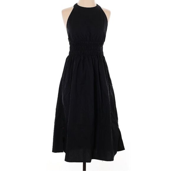 Xirena Sienna Dress Cotton Poplin Cross Back Fit and Flare Black Midi S - Picture 2 of 7